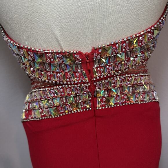 Vintage TONY BOWLS Sequin Cut Out Red Halter Cocktail Dress Pageant HOCO Formal - Picture 15 of 17